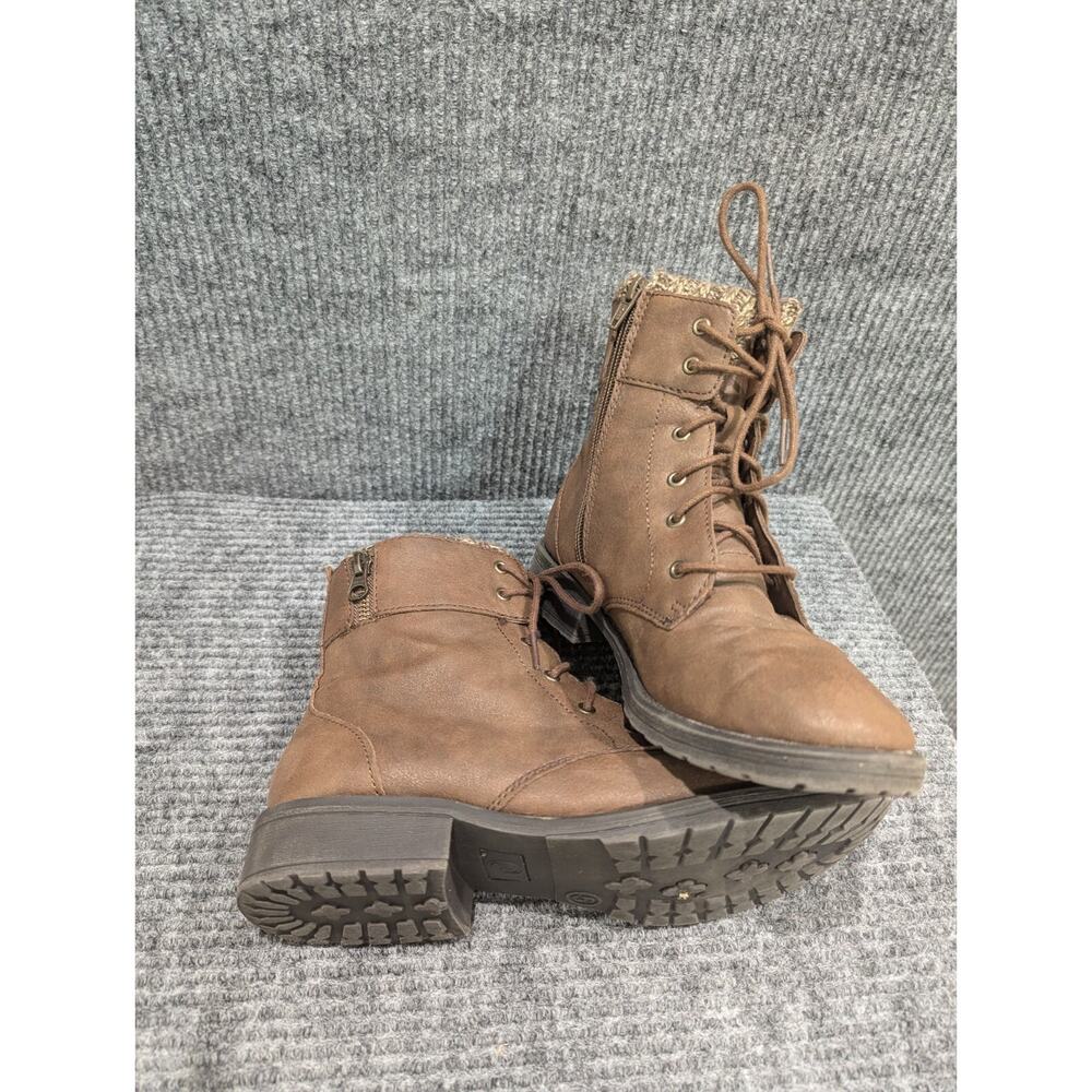 Wonder Nation Brown Leather Ankle Boots Women’s Size 5 Lace Up Zipper Comfort